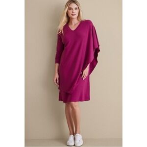 NWT Soft Surroundings Marla Knit Long Sleeve Dress Pink Fuchsia Petite Medium